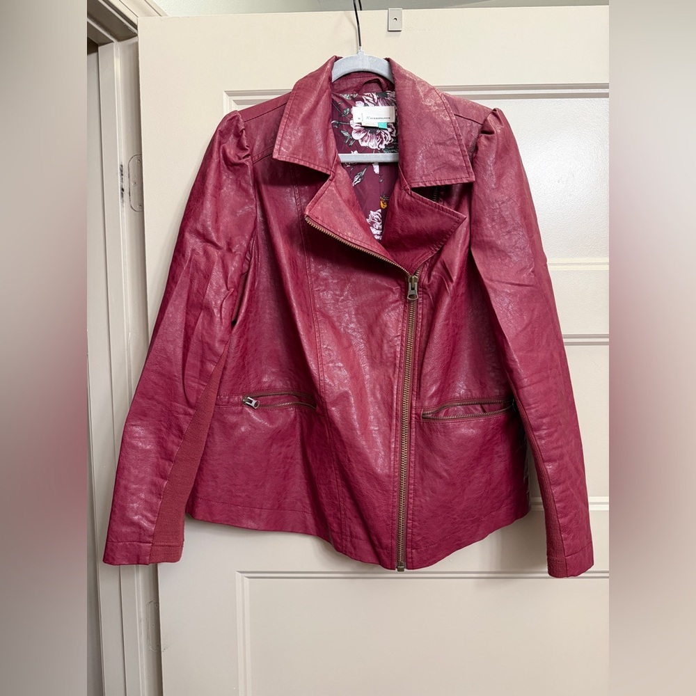 Petula Puff-Sleeved Moto Jacket by Anthropologie Red Size 1X